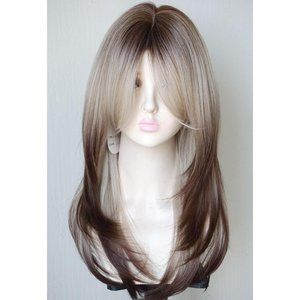 Wigbuy Women 3 tone Synthetic Layered blonde black Reverse Ombre hairstyle Wig